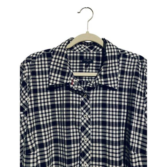 Talbots Top Womens 2X Black Plaid Button Up Long Sleeve Silver Metallic Cotton - Picture 4 of 6